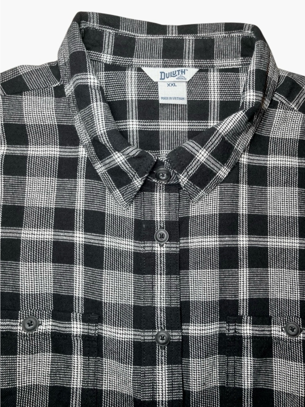 Duluth Trading Company Cotton Plaid Button Down in Black/White Mens XXL